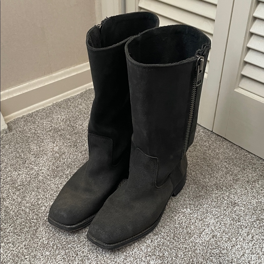 Frye Vntg Heath suede Women's Boots Sz 7.5 outside zipper dark gray square toe